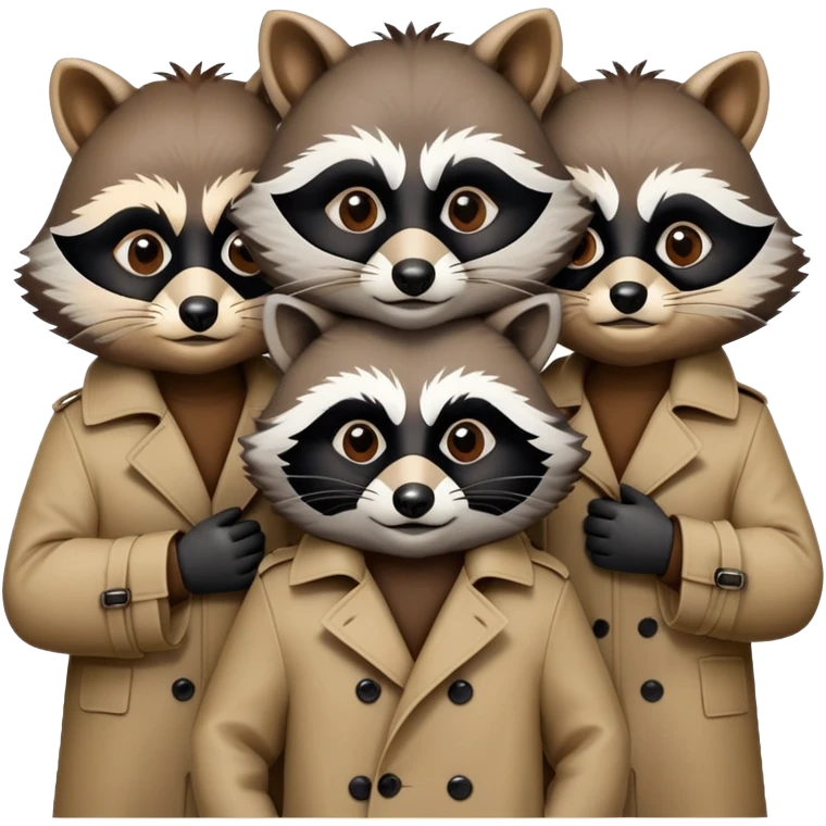 three raccoons stacked on top of each other wearing a trench coat emoji