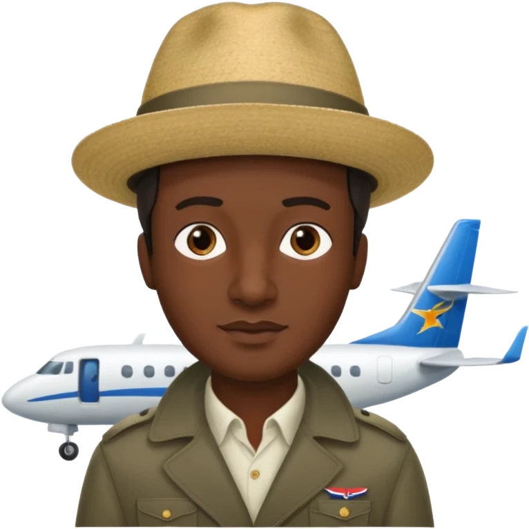 Visage homme créole réunionnais avec chapeau arrive avion emoji