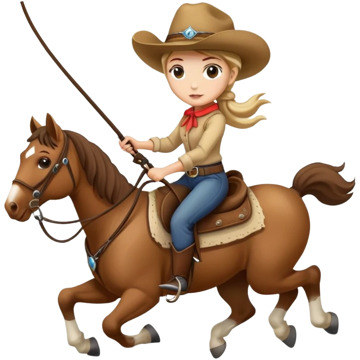 girl wearing cowboy hat riding a horse holding a whip emoji