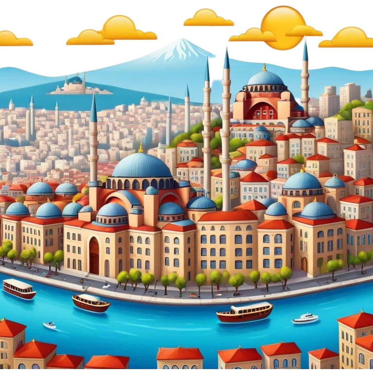 Cinematic Realistic Istanbul Pop Culture Emoji, depicted with a vibrant portrayal of the bustling cityscape rendered with lively textures and energetic, urban lighting. emoji