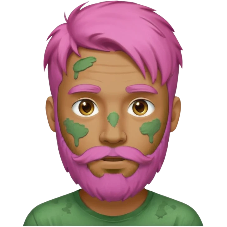 pink haired man with full full face dirty messy green clay mask and beard emoji