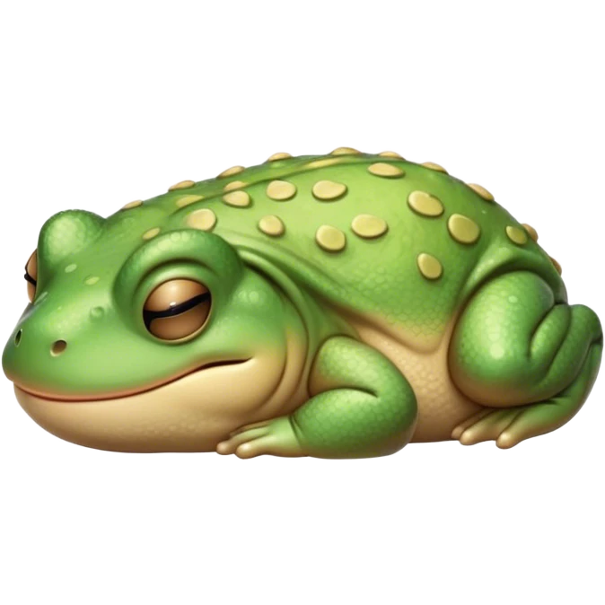 Meme-Worthy Cute Sleeping Toad Portrait Emoji, Head resting peacefully with a contented smile, showcasing a stout, textured body with softly closed eyes in serene, restful slumber, Simplified yet adorably endearing features, highly detailed, glowing with a soft, drowsy woodland light, high shine, relaxed and utterly lovable, stylized with an air of playful laziness, soft glowing outline, capturing the essence of a sleeping toad that feels destined to become the next viral icon of adorable rest! emoji