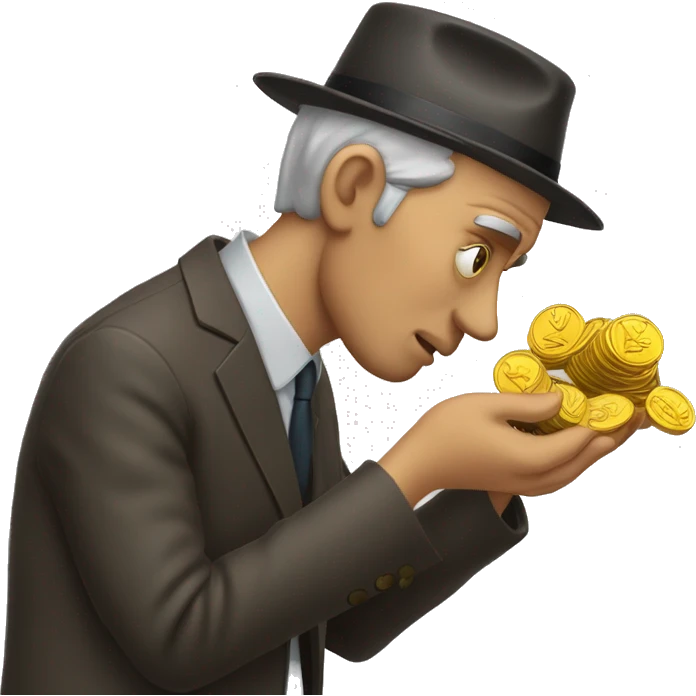 HOMBRE PAGANDO DEUDA CON MONEDAS TRISTE emoji
