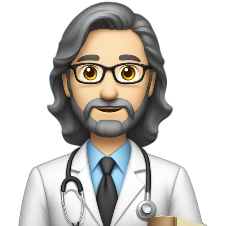 husband classy caucasian dark gray hair trimmed beard wearing business suit holding bible, wife asian age 55 dark hair nurse uniform, no children emoji