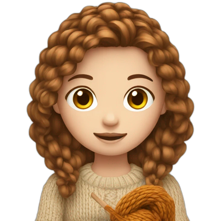 White Gril with Brown hair is knitting emoji