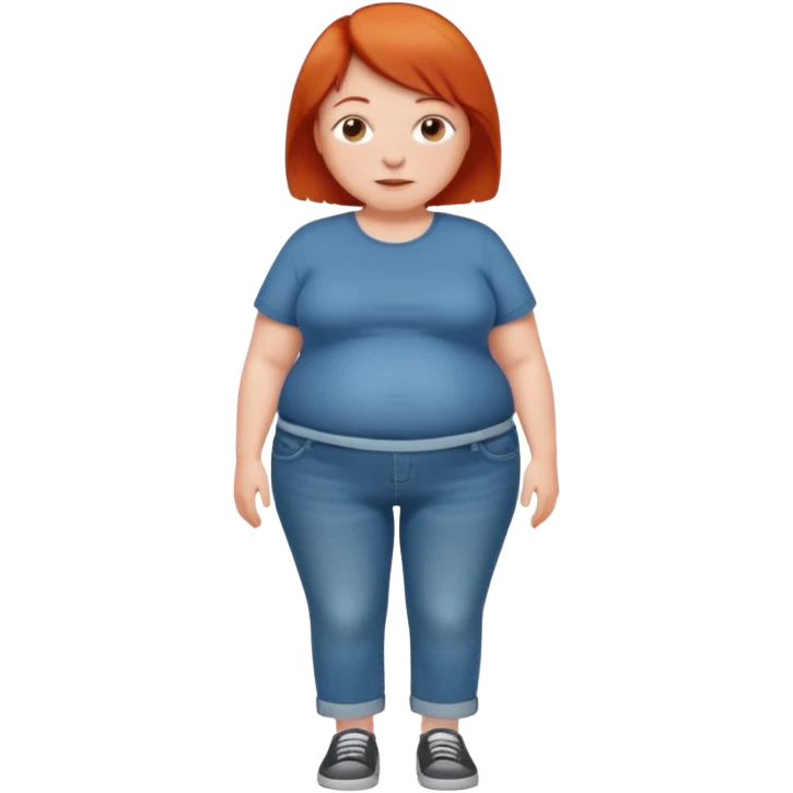 Lazy old Short woman with straight short red hair and fat tummy..wears jeams and full tahirt emoji
