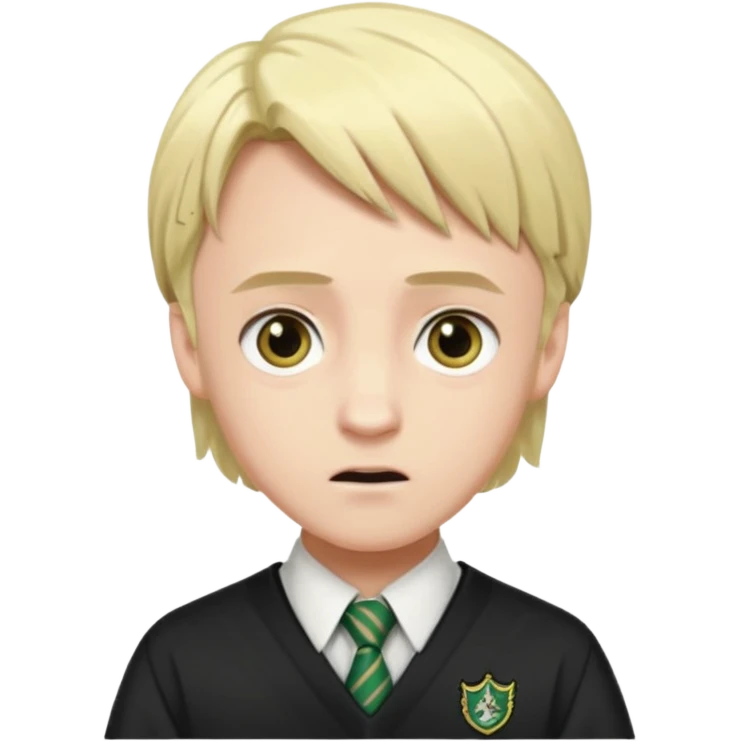 Draco Malfoy face, pale blond hair, sharp features, sly expression, school uniform, Harry Potter style emoji emoji