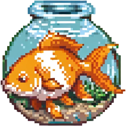 goldfish, pixel art style, retro pixel, orange and white, cartoonish emoji