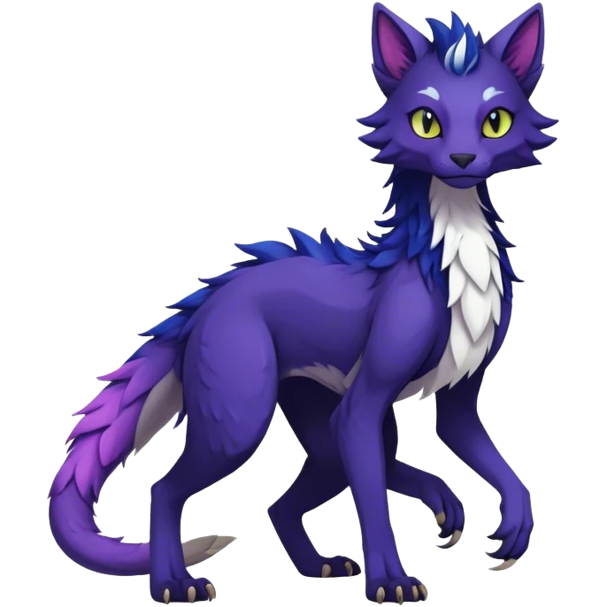 Kawaii dark colorful edgy fantasy ethereal feline-vernid-sergal-fursona animal creature with a tufted tail full body emoji