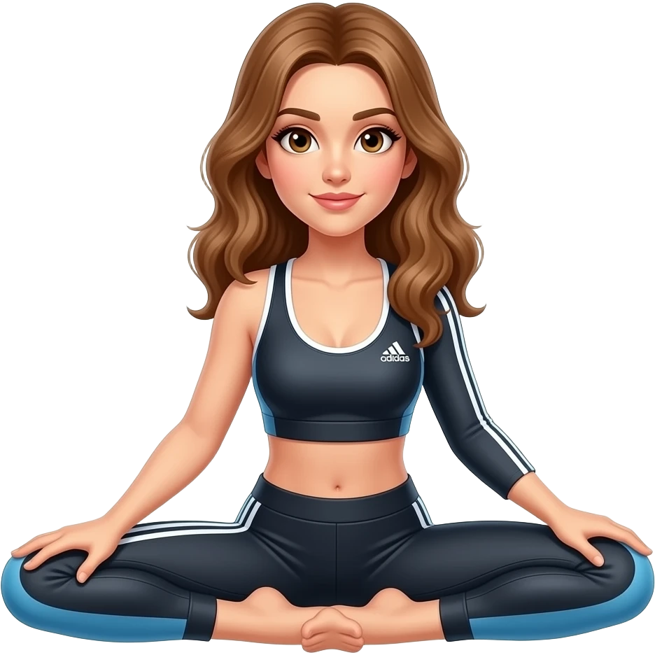Light brown hair lady, brown eyes, adidas suit doing splits, up and down movement gif emoji