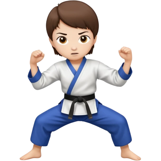 white skin adolescent with short brown hair and brown eyes practicing martial arts emoji