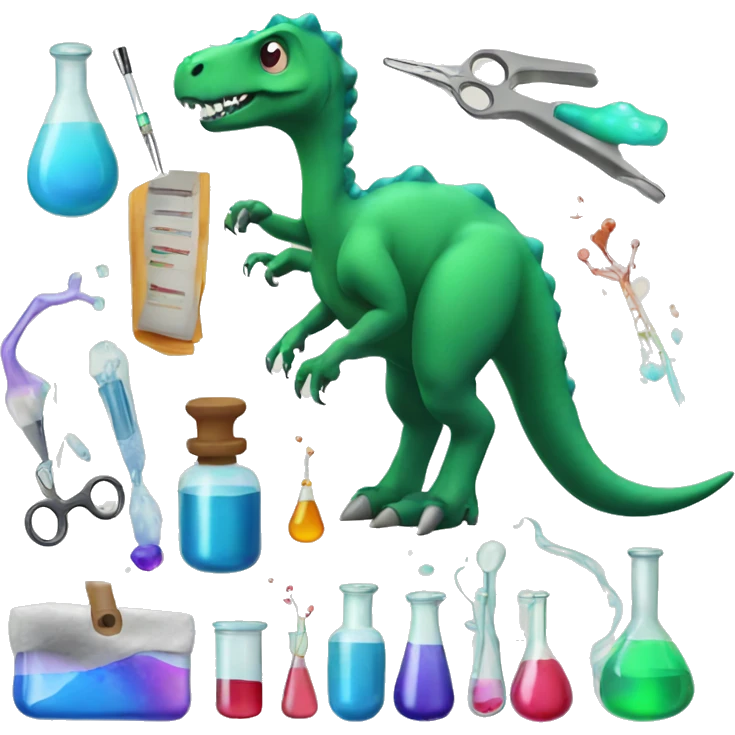 Dino with chemicals and biology tools emoji
