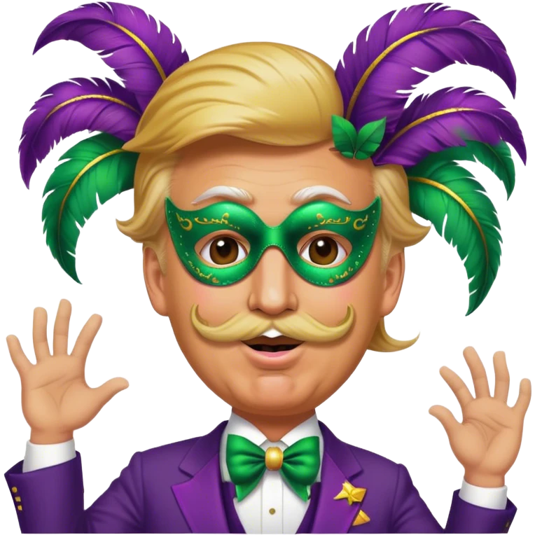 Donald trump dancing at Mardi Gras with a large moustache  emoji