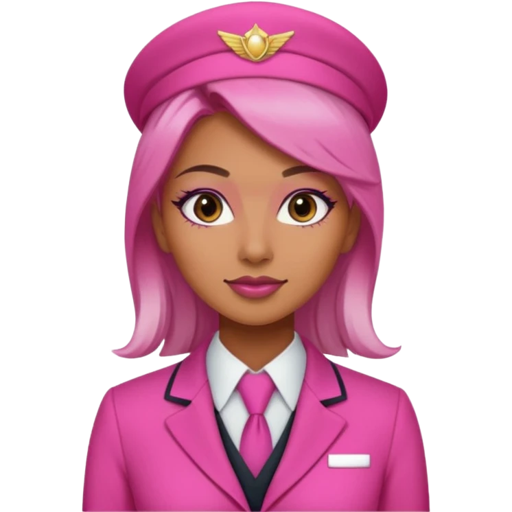 Flight attendant with pink outfit tan skin ombré hair pretty makeup emoji