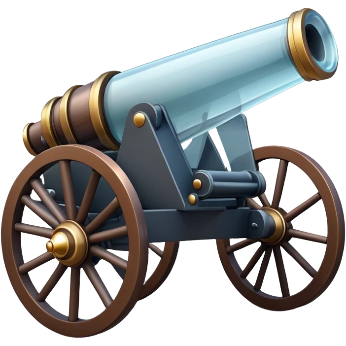 a cannon made of glass, transparent, fragile emoji