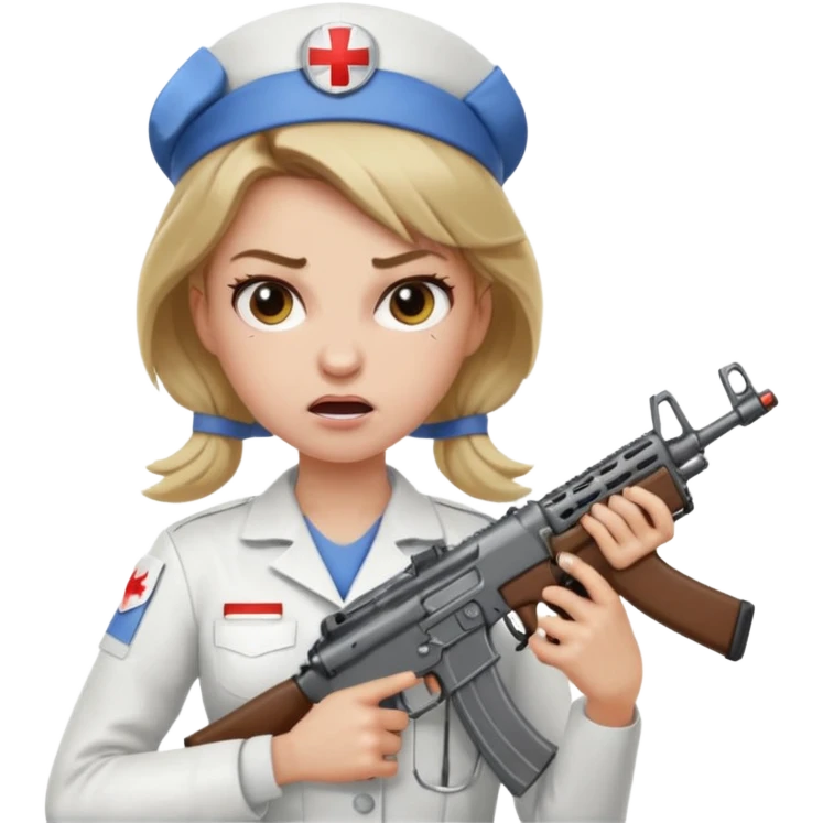 angry dark blonde nurse with an assault rifle emoji