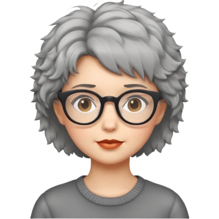 gray short hair lady with glasses. fluffy emoji