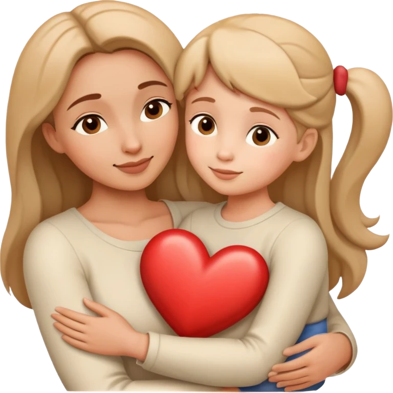 Mother and child in a loving embrace, heart symbol emoji