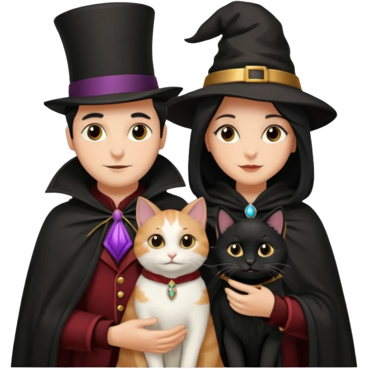 magician couple and their pet cat emoji