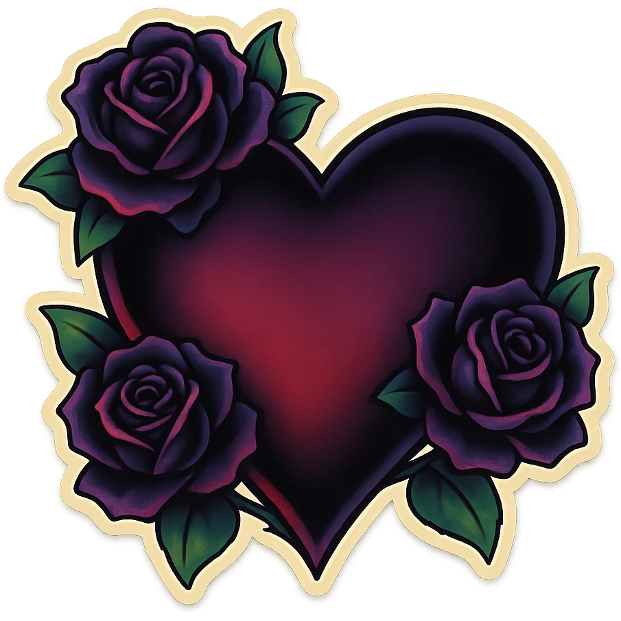 gothic heart with dark roses, remove background emoji