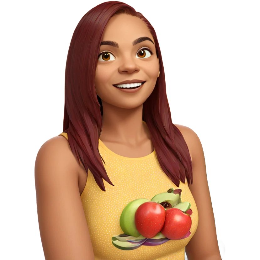 smiling girl with fruit emoji