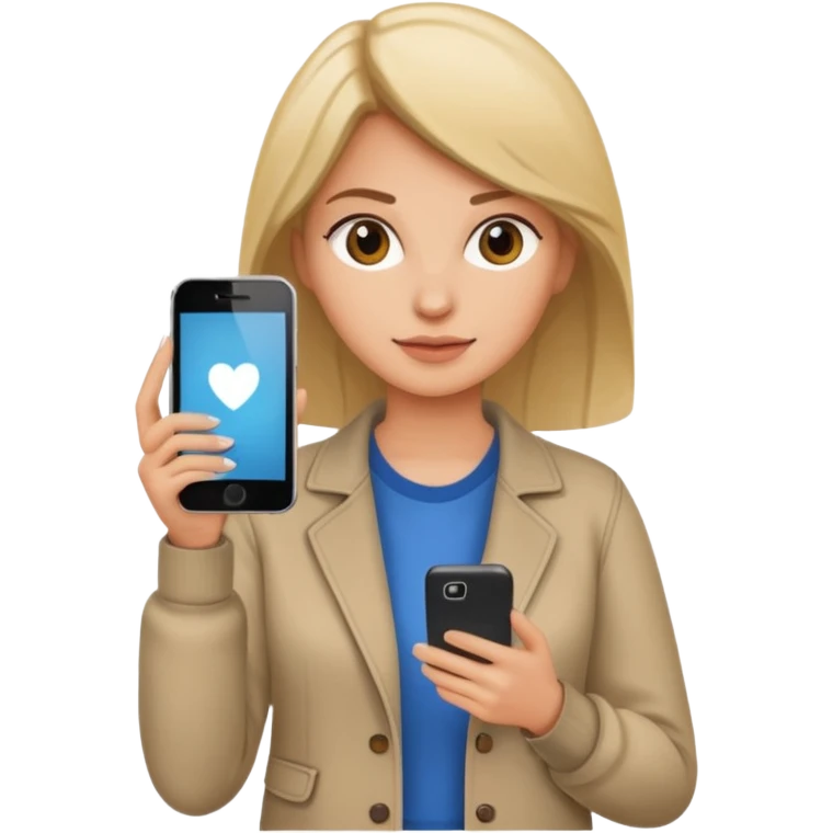 woman casual clothes holding one mobile phone emoji