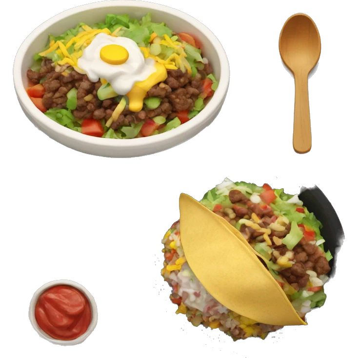 A burrito bowl on a table emoji
