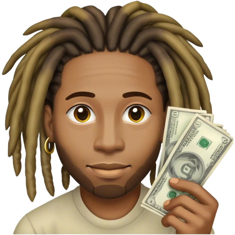 Light skinned Black man with dreads showing off money emoji