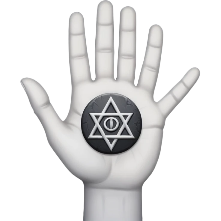 grey hand with a black occult symbol on the palm emoji