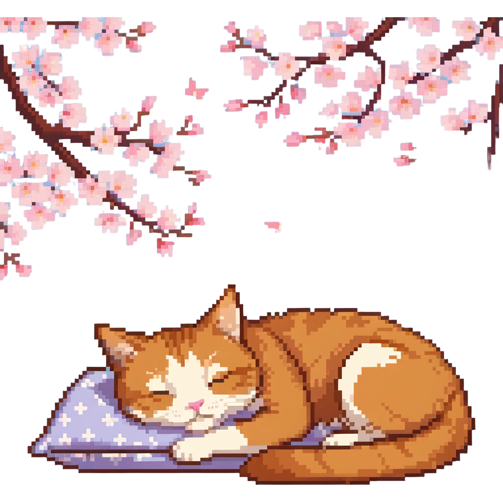 A ginger cat sleeping under the cherry blossoms emoji