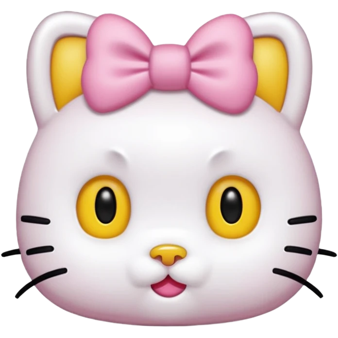 hello kitty, no mouth, yellow nose, black beady eyes, a pink bow on her right ear, it has to look accurate to hello kitty, just her head, no body emoji