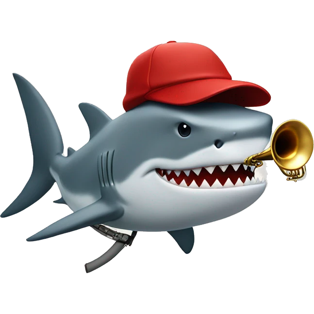 shark in a red hat plays the saxophone emoji