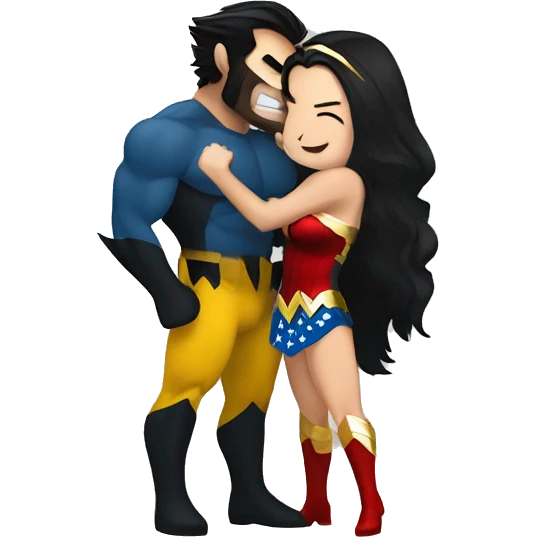 Wolverine and Wonderwoman hugging  emoji