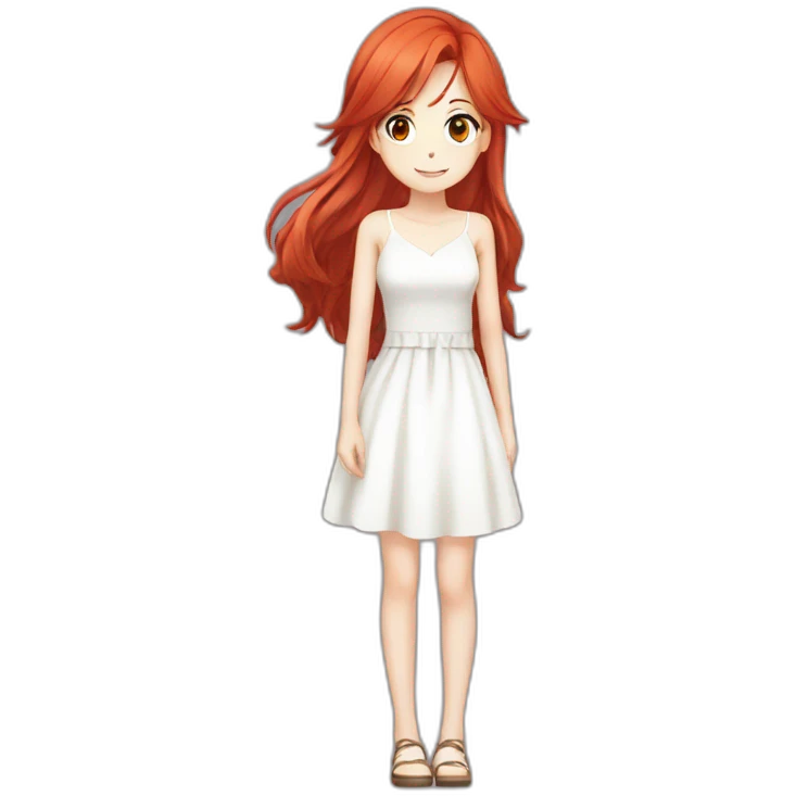 Red hair anime girl with white dress emoji