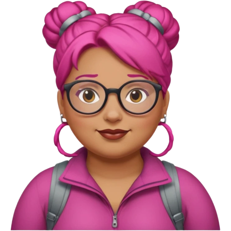 climber fat woman with dark pink bun hair and glassess emoji