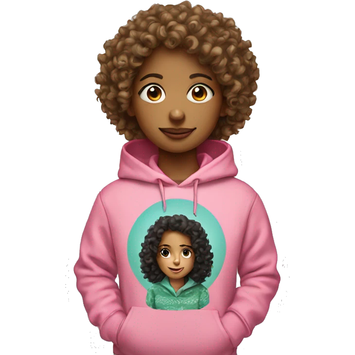 Curly headed girl with pink Christmas hoodie  emoji
