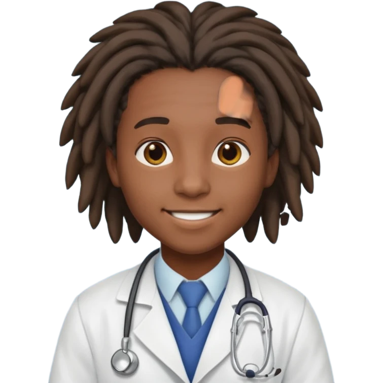 make me a black darkskin doctor with mid head lenghtdreads, he is a teen, no face hair, make him happy emoji