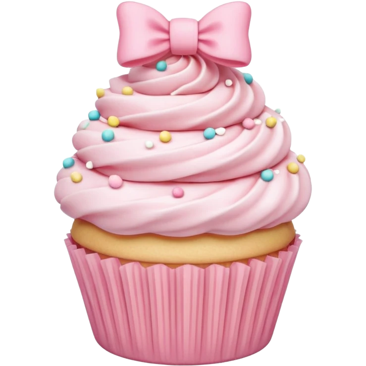 Pink bow wrapped around a cupcake, pastel, chibi style emoji