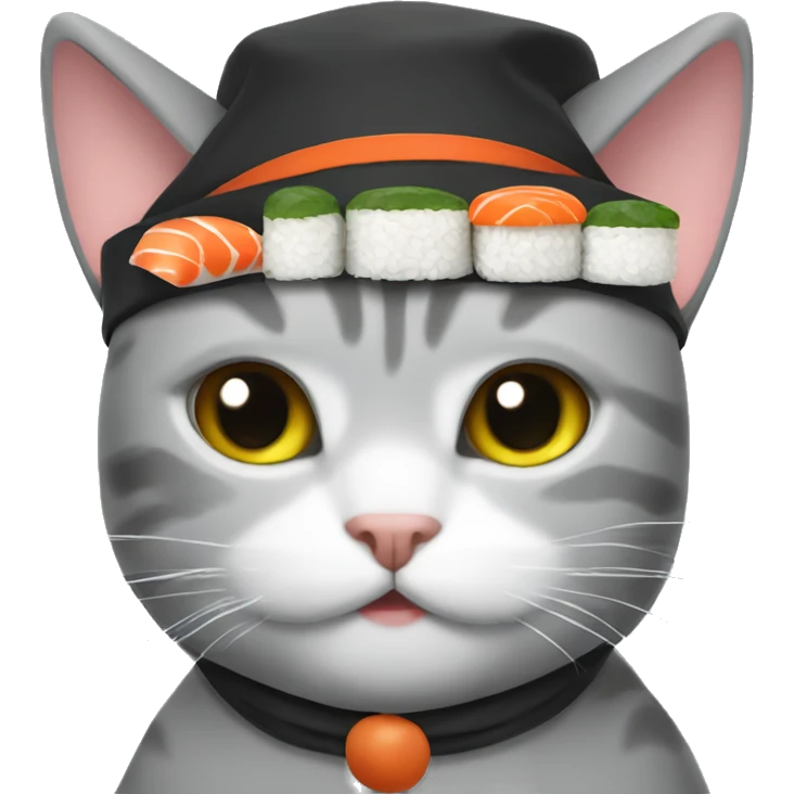 Grey Cat with sushi hat emoji