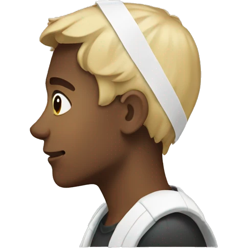 A side profile of a young man with their ear covered by a bandaid emoji