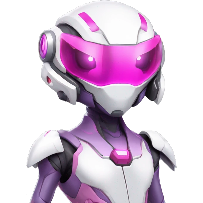 White Medabot-Lizard-Reptile-Raptor-Alien-Genesect-Mewtwo-Fakémon, with pink eyes, with a futuristic visor-helmet, wearing a techwear-suit, Full Body emoji