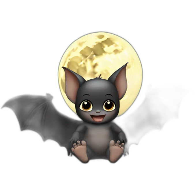 black happy baby bat wings sitting in front of moon holding feet emoji