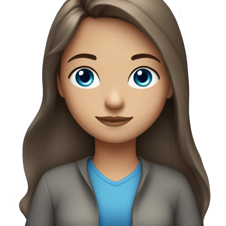 Girl with brown hair with a grey streak on the right side and blue eyes emoji