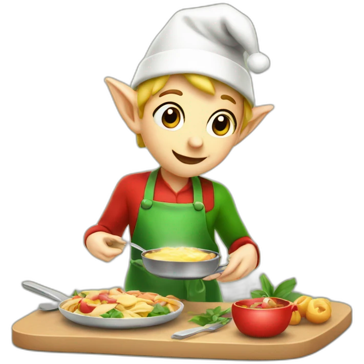 a cute christmas elf cooking lunch emoji