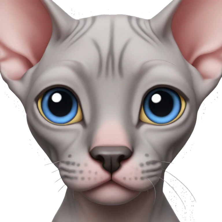 Pink grey canadian sphynx cat blue eyes and black nose  emoji