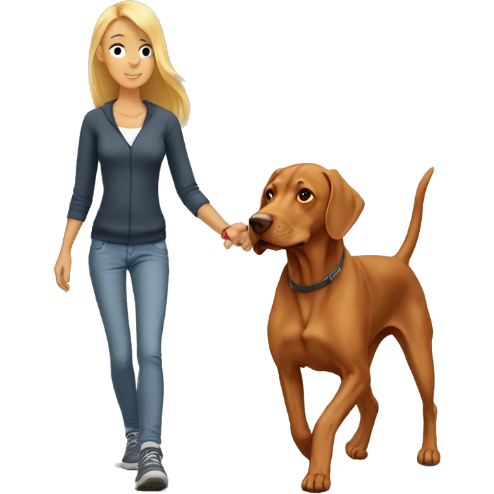 Vizslas walk with blonde girl emoji