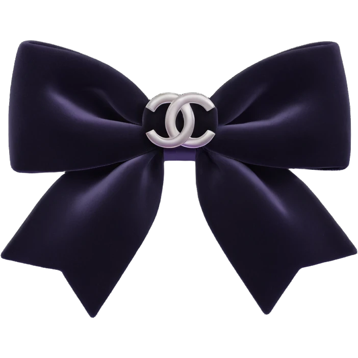 elegant black velvet bow with pearls and silver Chanel logo, glossy, black and white, 3D emoji style emoji