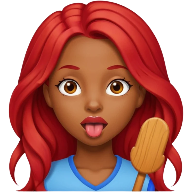 Black Girl sticking out tongue long red hair brown eyes  pretty lips  emoji