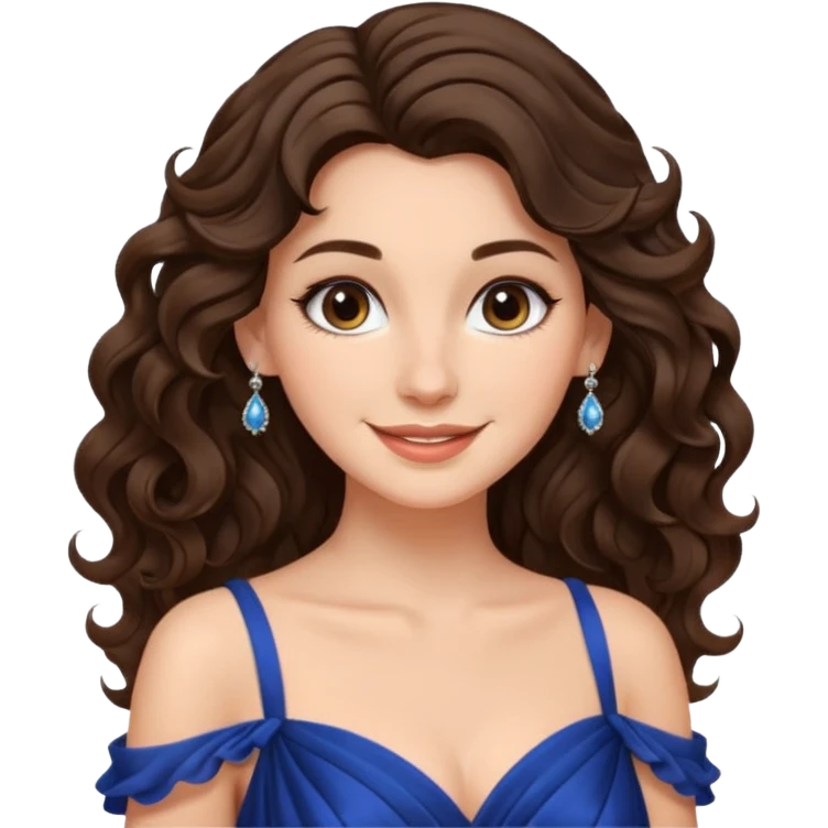 a beautiful brunette wavy flowy hair princess wearing a gown with elegant piercing and smile gently  emoji