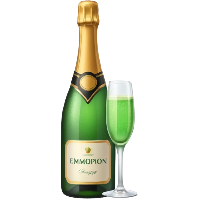 green champagne bottle with white paper emoji